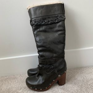 Ugg Studded Black Leather Fur Boots